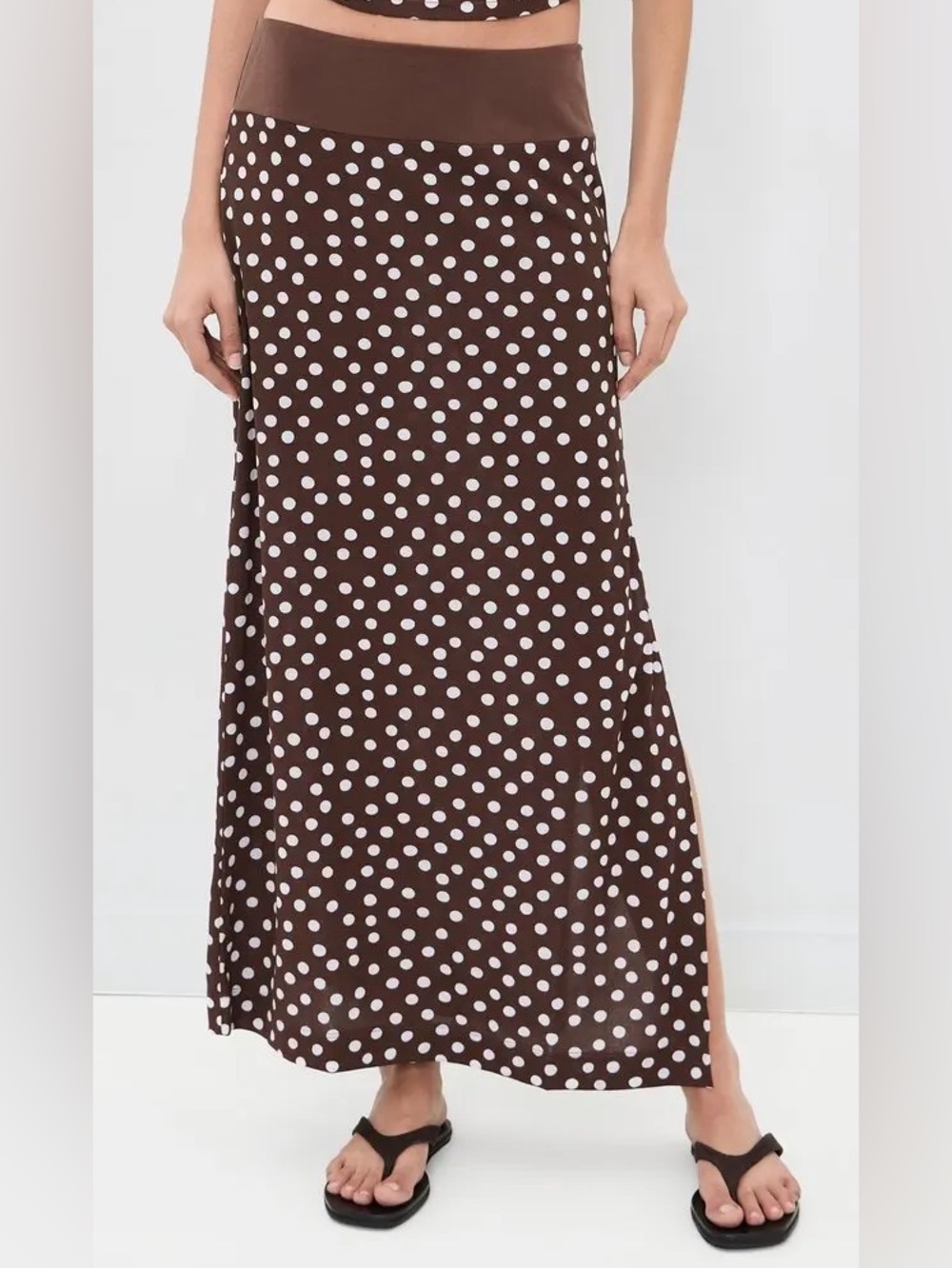 Free People Heat Wave Polka Dot Maxi Skirt Brown Size L Y2K 90s Minimalist